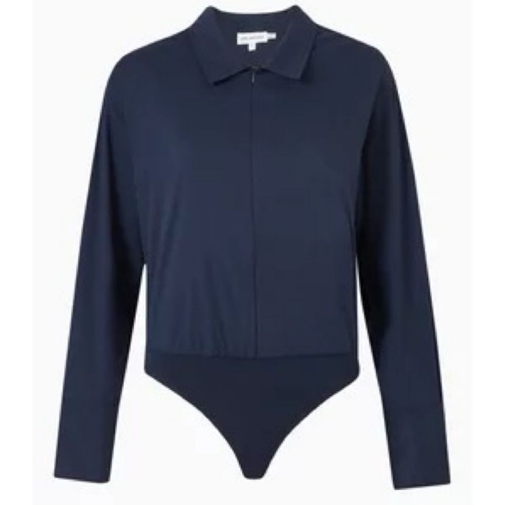 Good American Navy Long-Sleeve Zip Polo Bodysuit